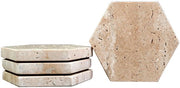 Set di Sostegni in Pietra Naturale Beige Marmero, 4 pezzi, Ø 10 cm, Sostegni a forma esagonale in travertino per tavolo da caffè, soggiorno, arredamento ufficio