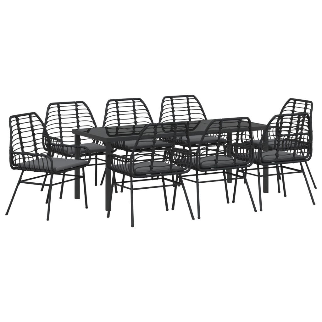 Set da Pranzo da Giardino 9 Pezzi con Cuscini Rattan Polyrattan Nero