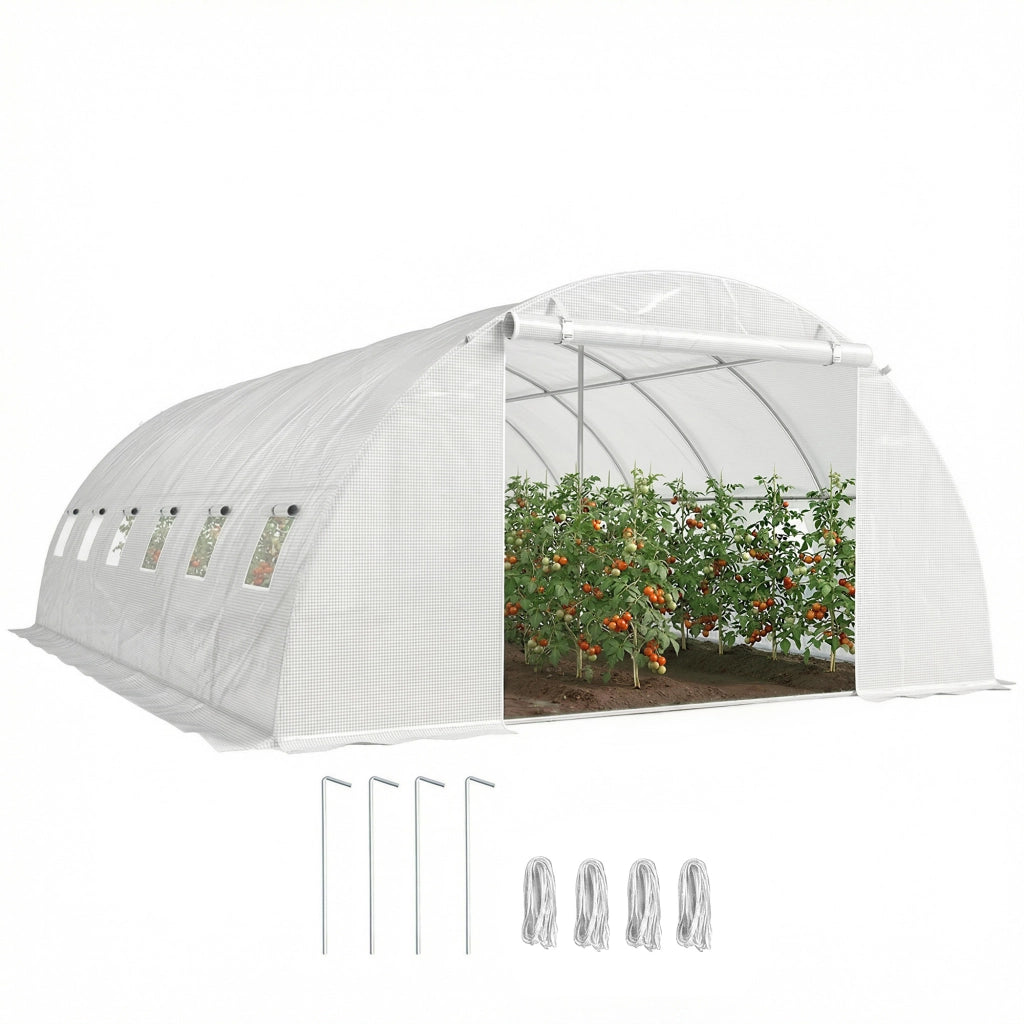 Serra da Giardino Tunnel con 2 Porte Avvolgibili e Finestre in Rete - Xylo - Copertura PE Anti-UV Bianco