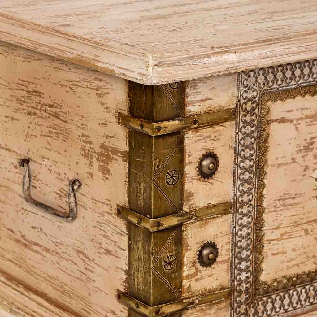Baule in legno bianco, fatto a mano, 146x40x46h cm