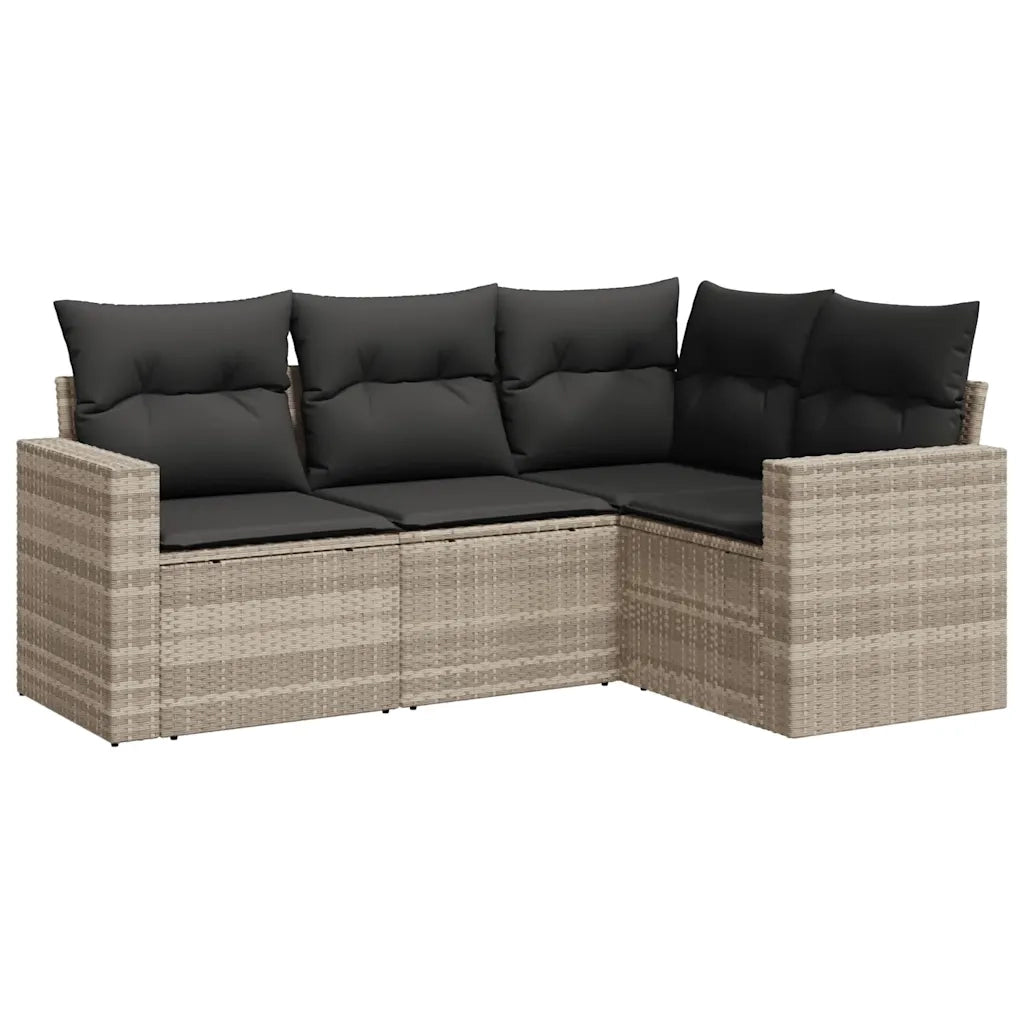 Set Divano da Giardino 4pz con Cuscini Grigio Chiaro Polyrattan