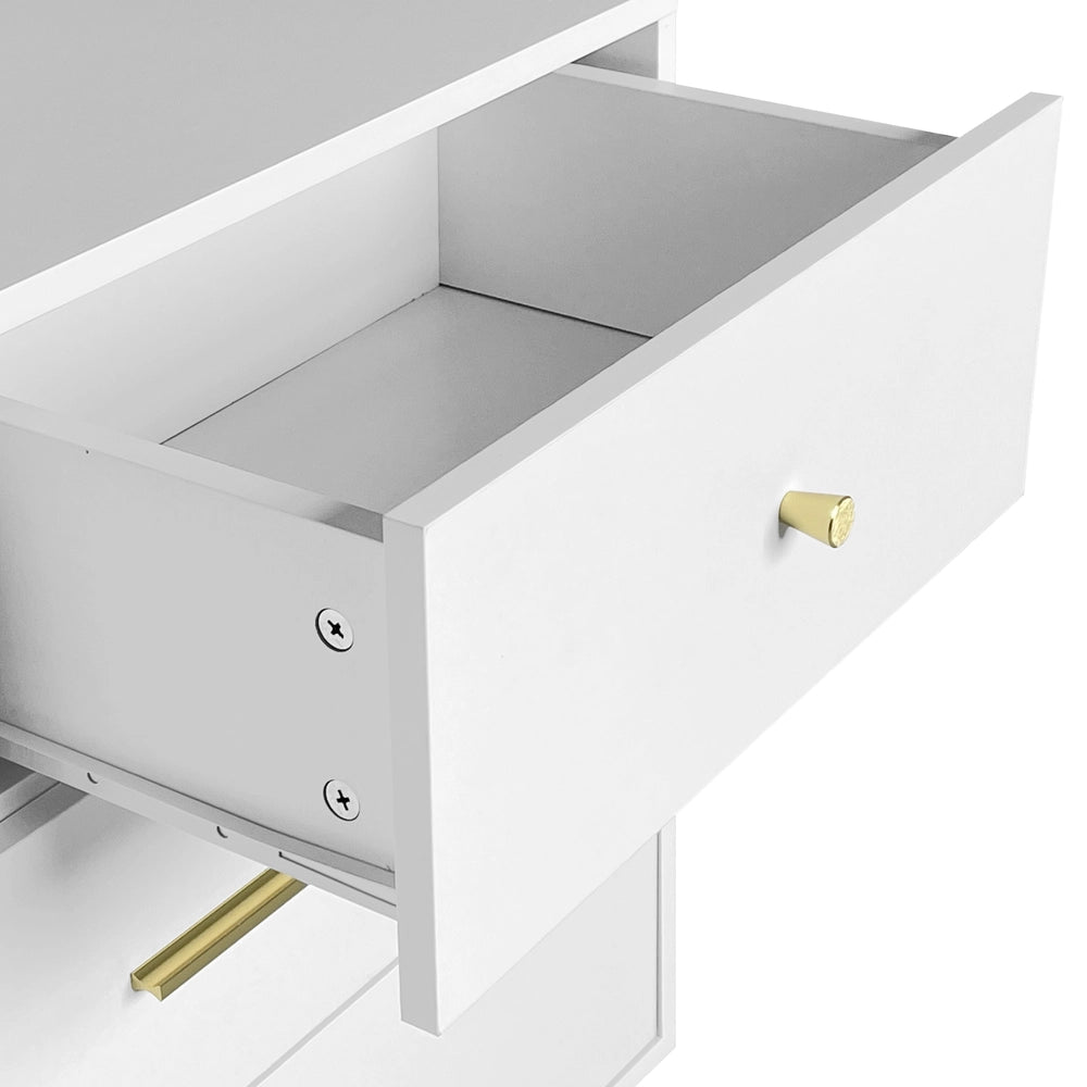 Credenza con Cassetti Bianca ¨C MINIMAL ¨C 7 cassetti, gambe e maniglie oro, 140x35x76 cm