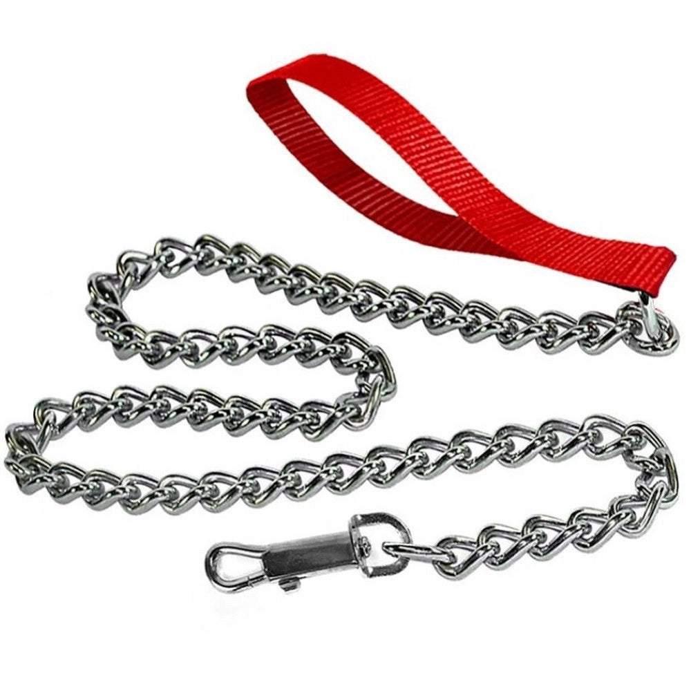 Trade Shop - Catena Per Cane Guinzaglio Cani 120x1x1,5cm Con Gancio Acciaio E Maniglia Nylon -