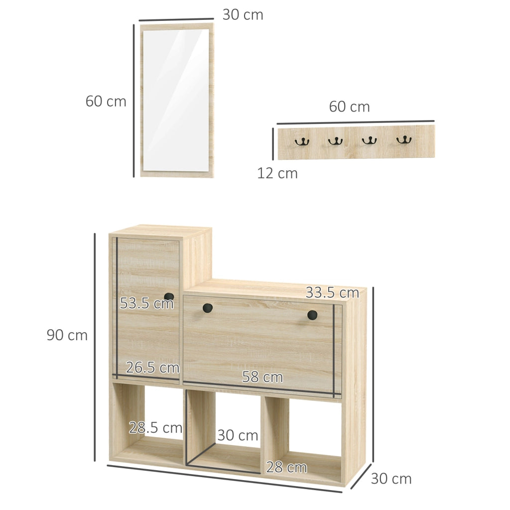 Easycomfort Set da Ingresso con Attaccapanni a Muro 4 Ganci, Scarpiera per 9 Scarpe, Armadietto e Specchio