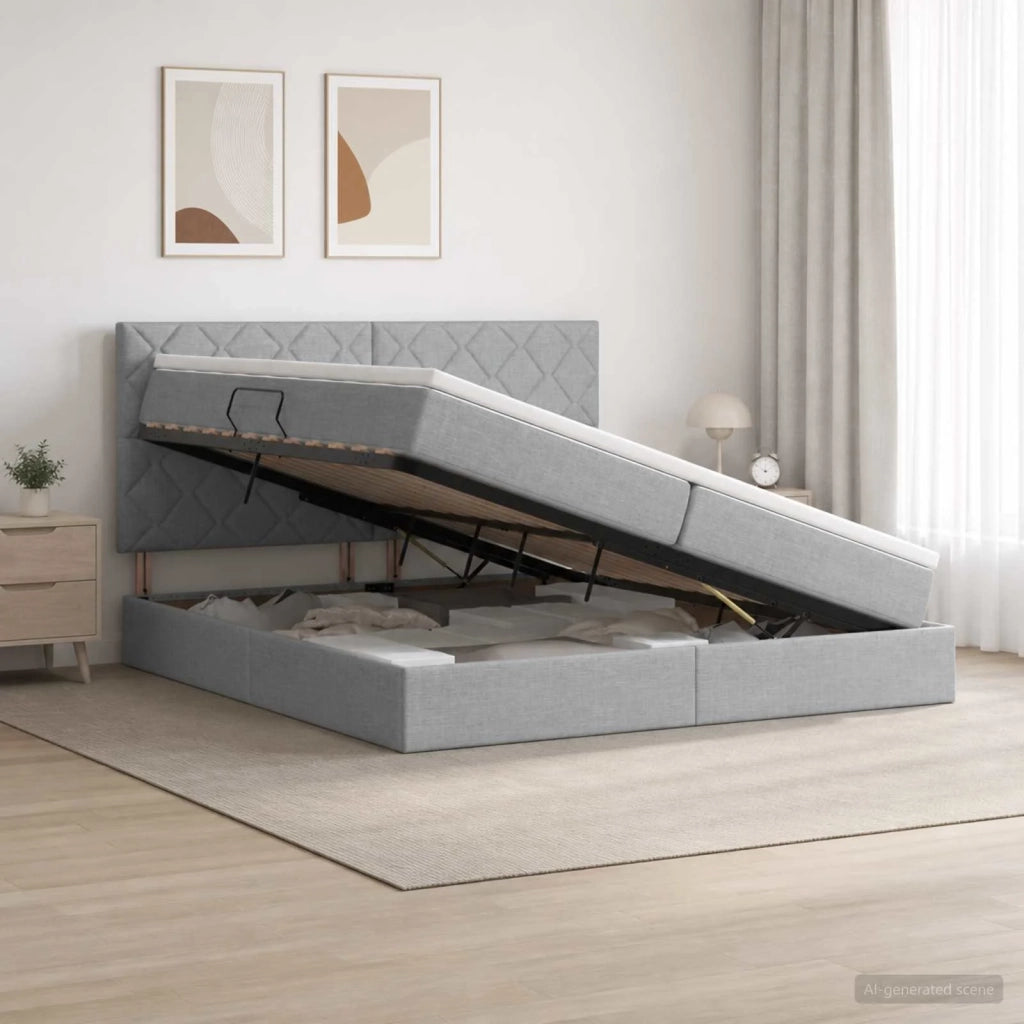 Letto con contenitore e materasso Grigio Chiaro 200 x 200 cm 3459588