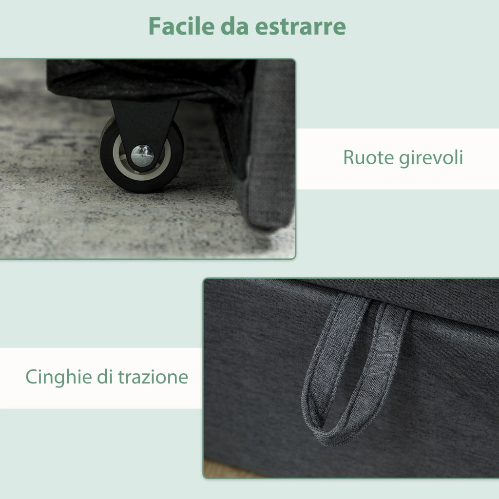 Letto Singolo con Secondo Letto Estraibile 205x181x70 cm Rivestimento in Tessuto e Braccioli Grigio Scuro