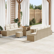 Set Divano da Giardino a 10 Pezzi con Cuscini Beige Polyrattan Acacia