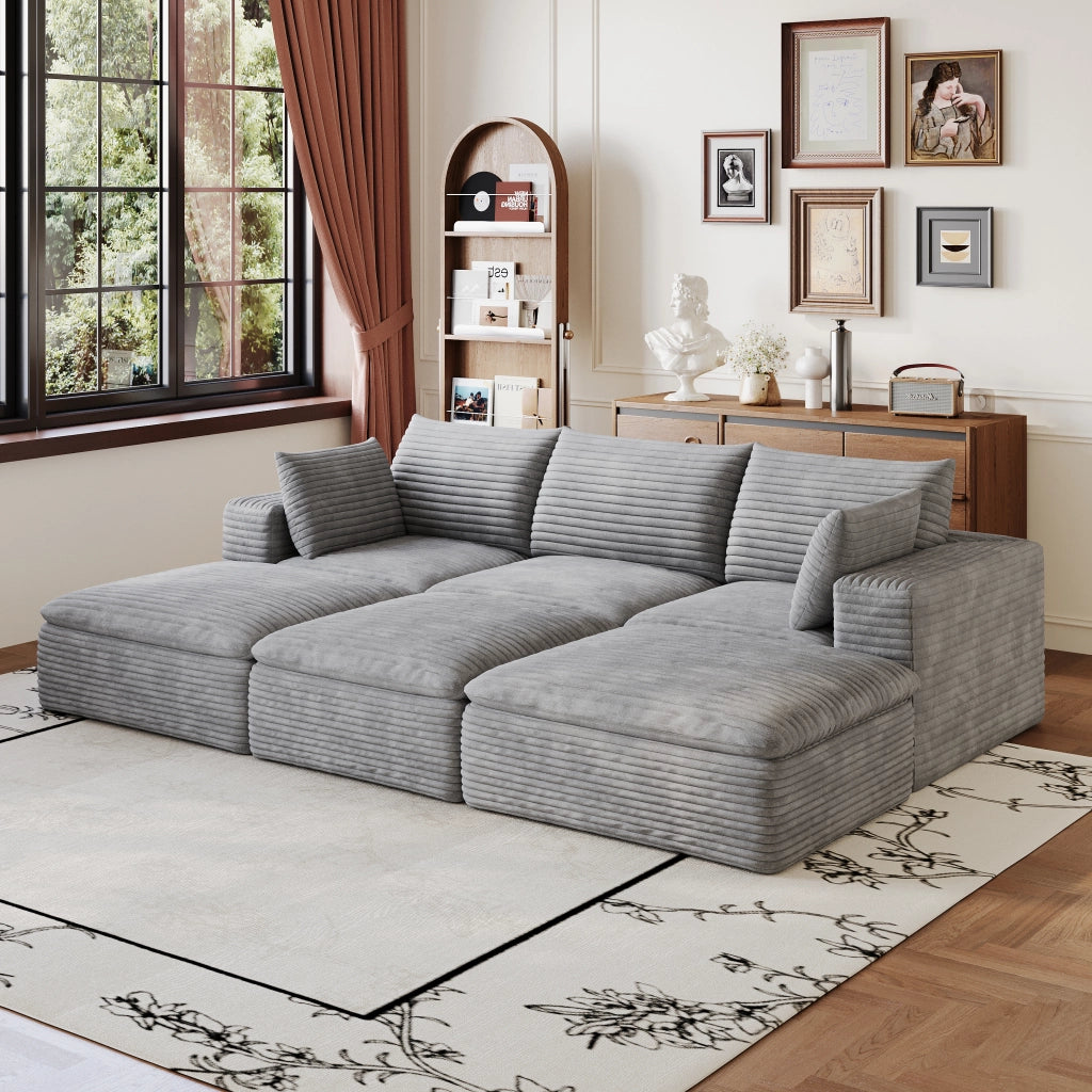 Divano Cloud 260cm in Velluto a Coste ¨C MINIMAL ¨C Grigio Scuro, Imbottito, Sfoderabile