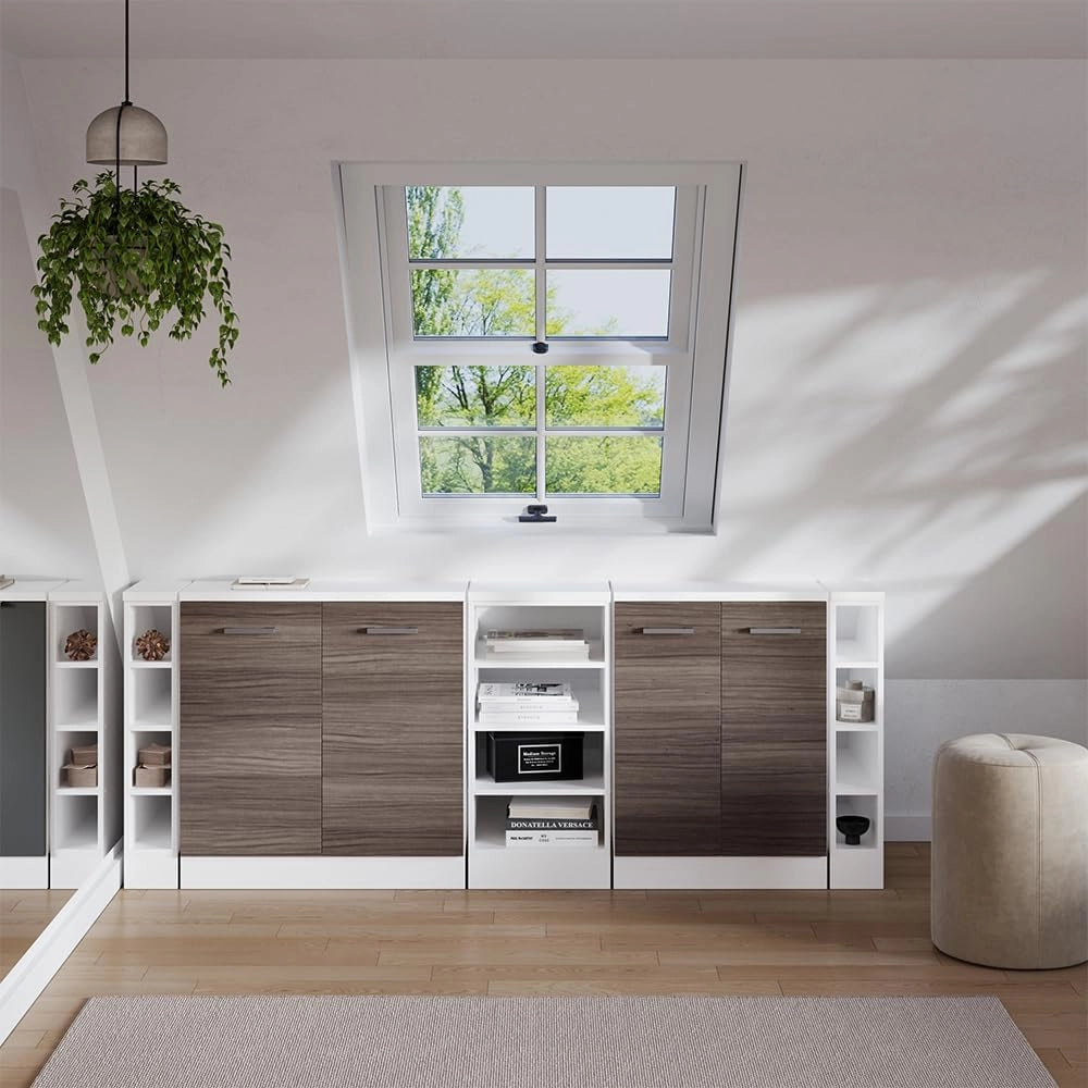 Set di mobili sottotetto Rion, Grigio nobile, 210 cm Set di 5 carcasse armadio profondità 60 cm, adatto per il salvaspazio sotto tetti spioventi