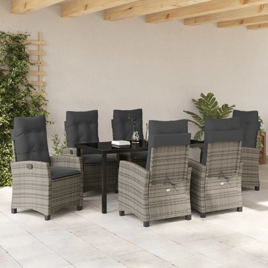Set da Pranzo per Giardino con cuscino 7 pcs Grigio polyrattan 3380390
