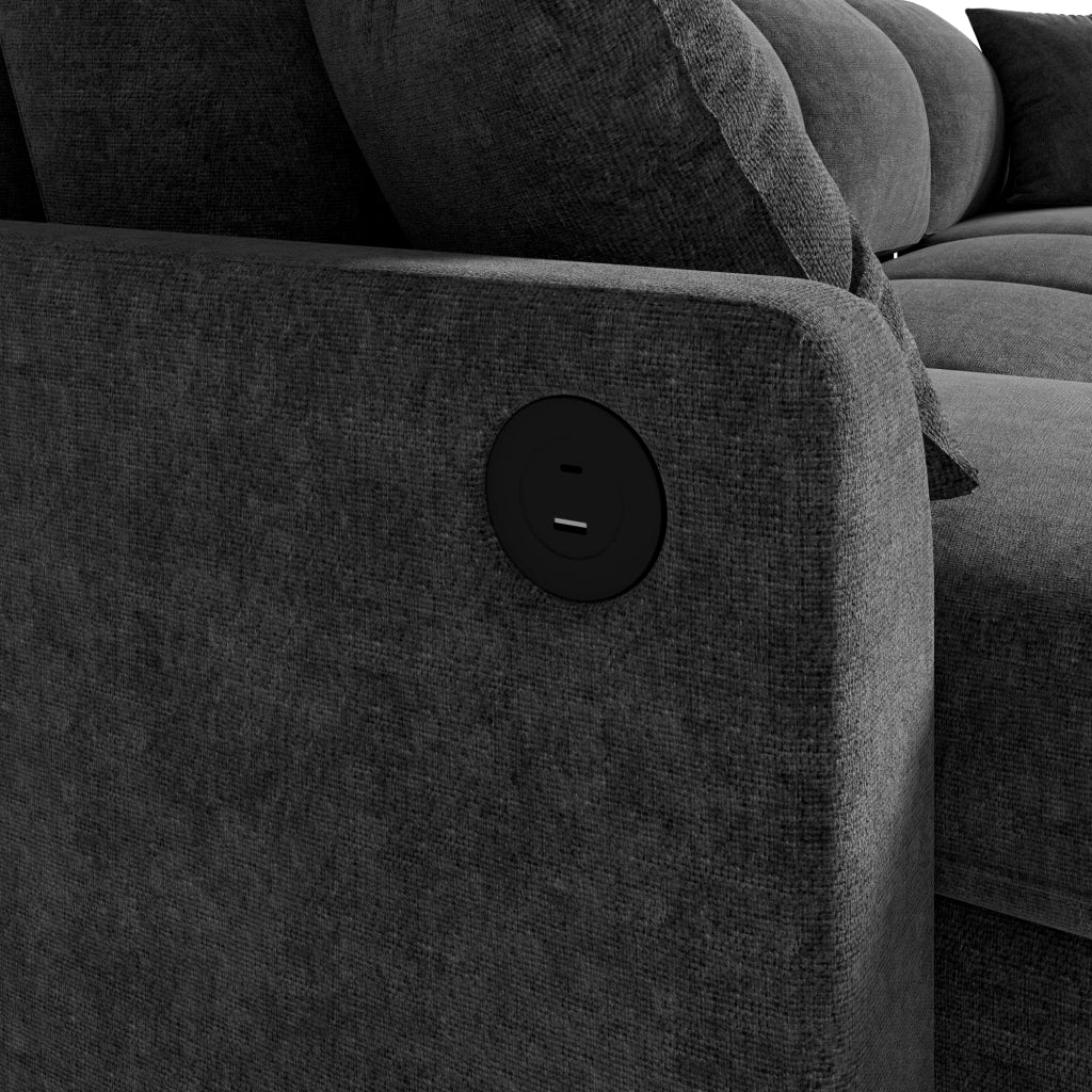 DIVANO LETTO a U con funzione estraibile, 260x128x82 cm, grigio scuro, in chenille