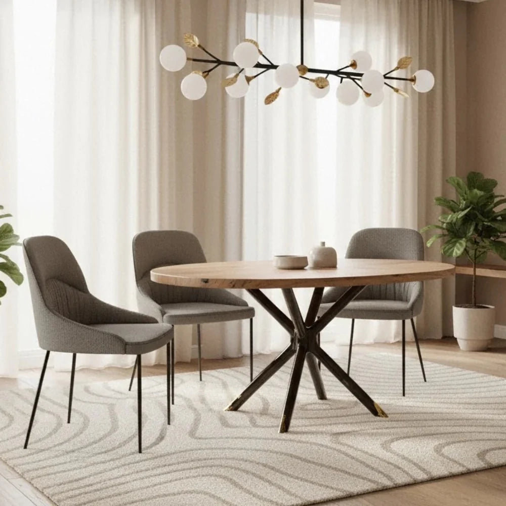 Set di 4 sedie da pranzo imbottite in tessuto grigio chiaro Harmony con struttura in metallo facili da pulire | Duzzle