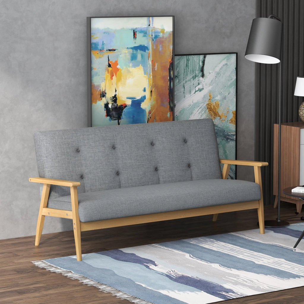 Divano 3 posti scandinavo ¨C Xylo ¨C tessuto grigio imbottito con schienale capitonn¨¦ 154,5 cm