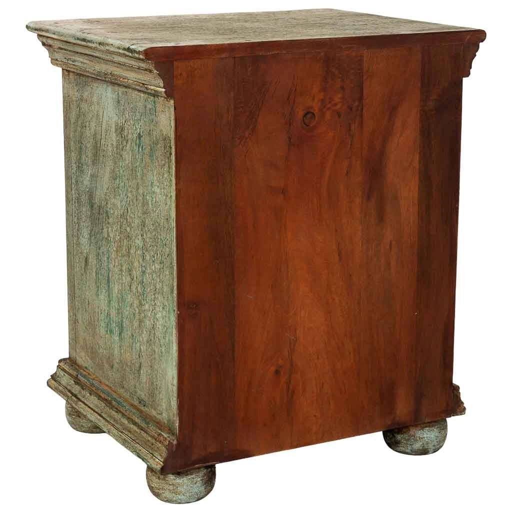 Comodino in legno artigianale, blu, con 2 cassetti, 50x40x60h cm