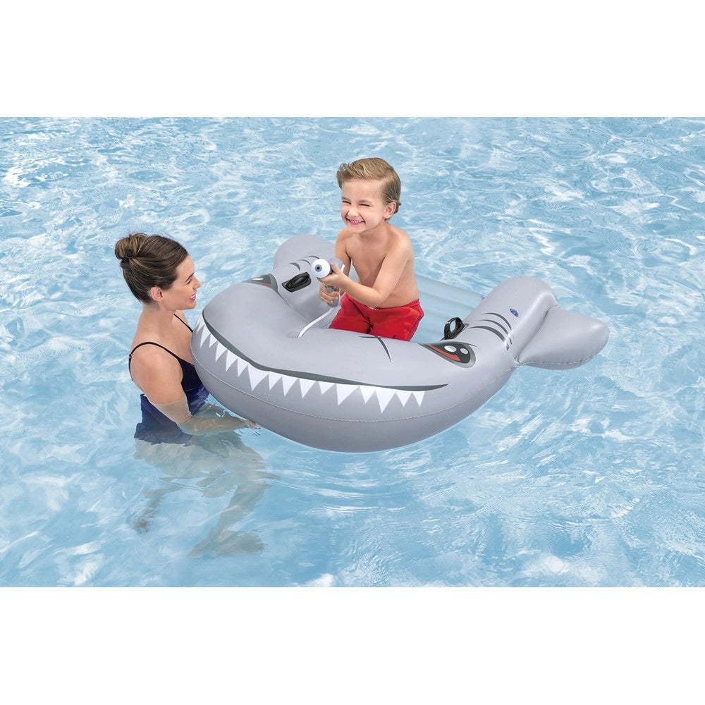 Trade Shop - Gonfiabile Squalo Tavola Da Nuoto 160x115cm Per Bambini Con Pistola Ad Acqua Maniglie 42073 -