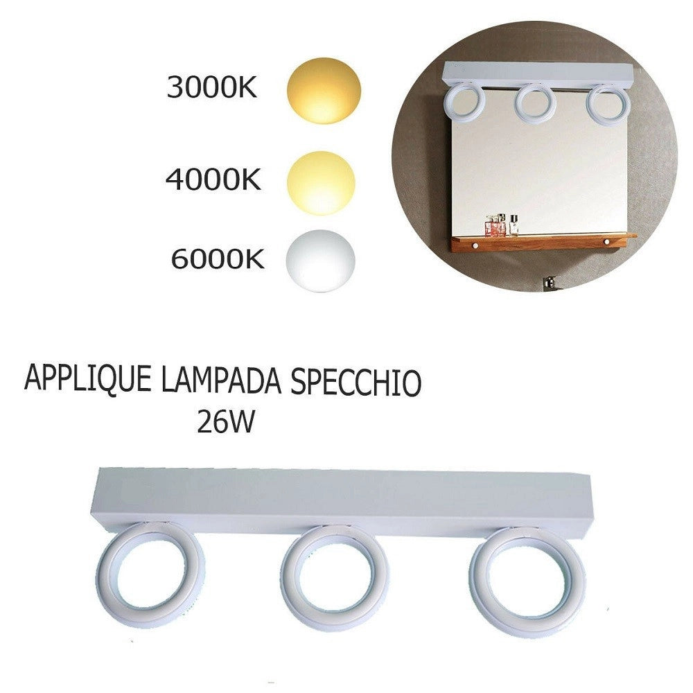 Trade Shop - Applique Lampada Moderno Da Parete Muro Specchio 26w Bagno 135 Led 2835 Smd Luce -