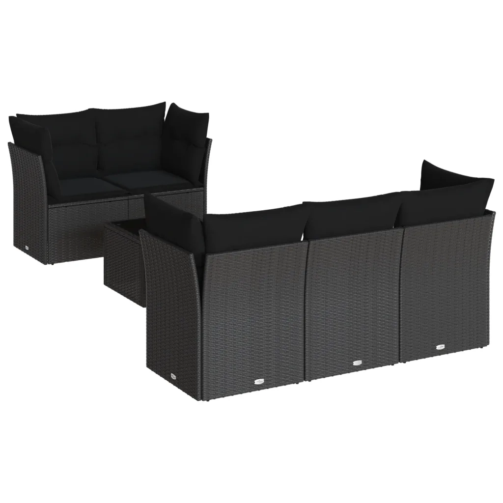 Set Divano da Giardino 6 pz con Cuscini Nero in Polyrattan 3217245