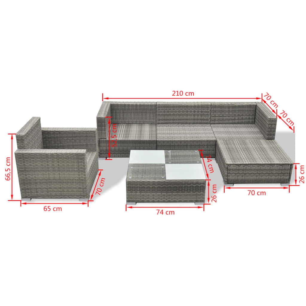 Set di mobili da giardino mobili da esterno 6 pezzi con cuscini resina intrecciata grigia 02_0016875