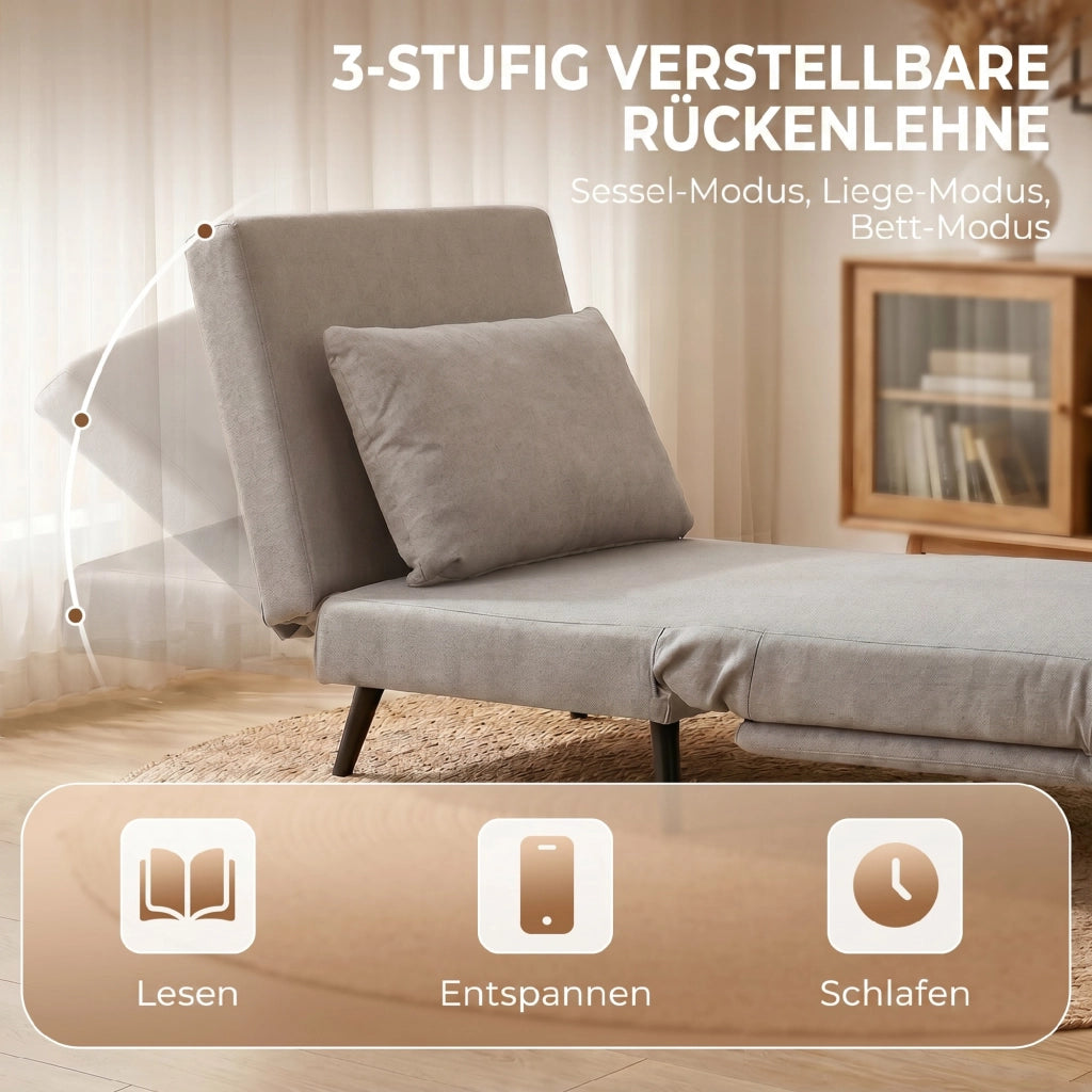 Poltrona Letto Convertibile 1 Posto ¨C Xylo ¨C Schienale Regolabile con Cuscino, Tessuto Marrone Chiaro