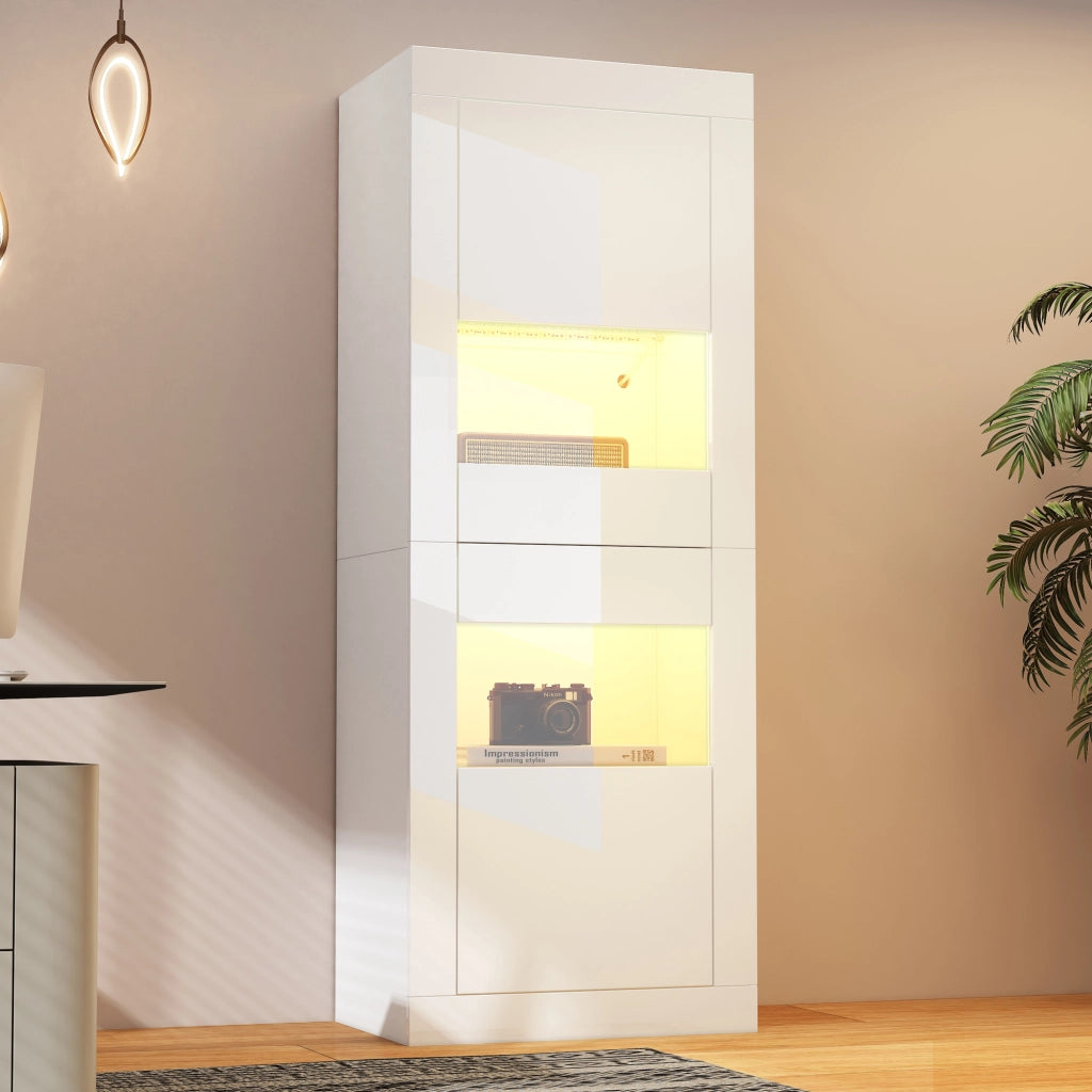 Vetrina a LED lucida - Zephmum- 61x42x162 cm, bianco, con ripiano in vetro