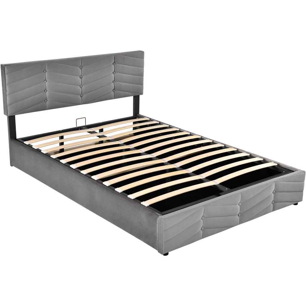 Letti contenitori 140x200 cm; contenitore idraulico; velluto; grigio (Senza materasso)