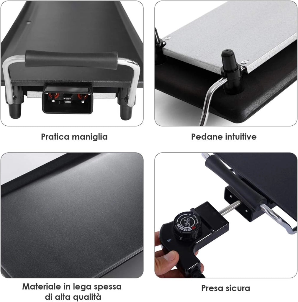 1800W Piastra Elettrica, Barbecue Elettrico con Temperatura Regolabile, Termostati e Vassoio di Sgocciolamento, Griglia Antiaderente (90 x 23 cm)