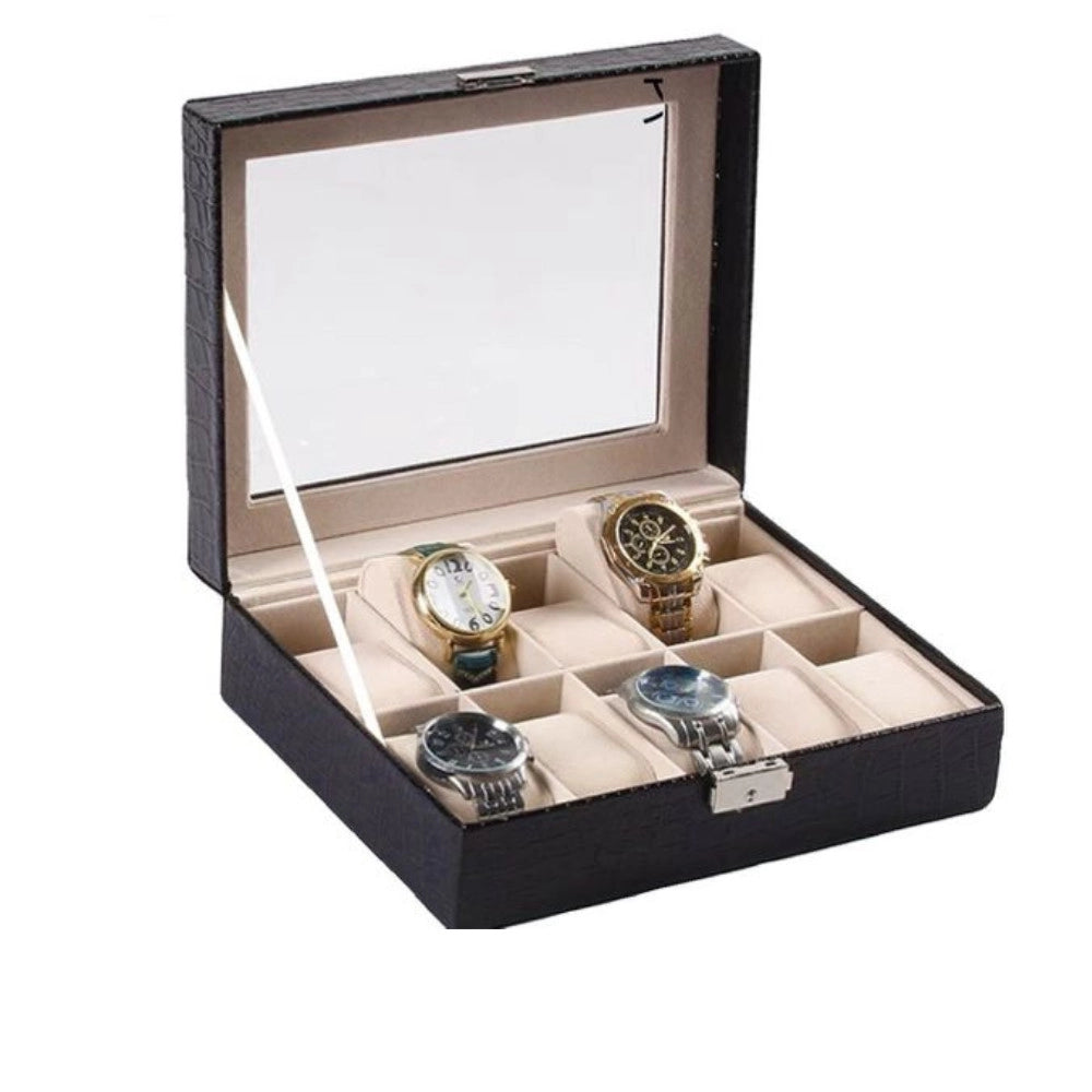 Trade Shop - Scatola Porta Orologi 10 Posti Con Vetro Doppio Livello Custodia Elegante Effetto Pelle -