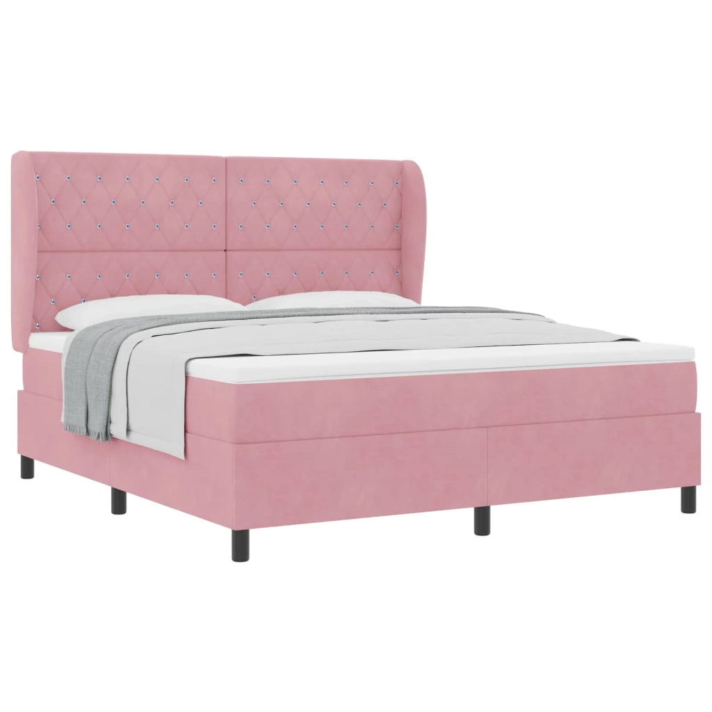 Letto a molle con materasso Rosa 200 x 180 cm Velluto 3340891