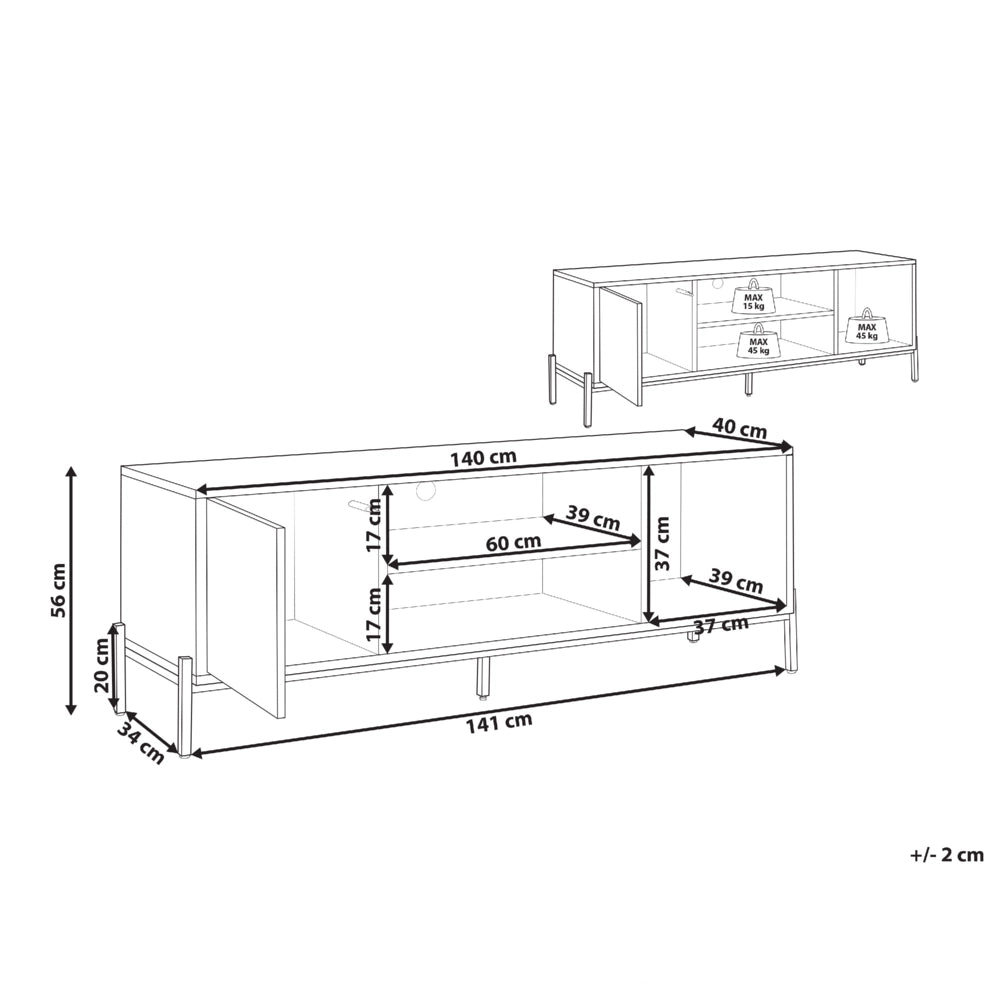 Porta TV Finitura in legno chiaro e carta MDF grigia 1 mobile 2 ripiani aperti Contenitore a ripiano basso