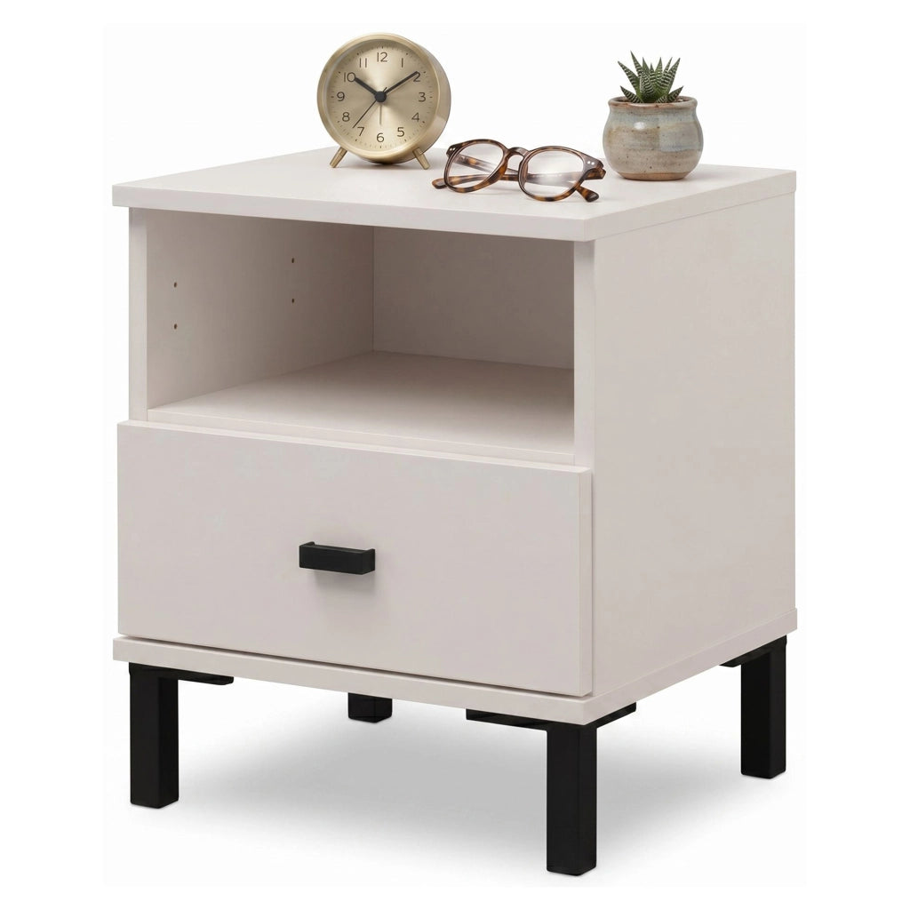 Ghadam, Comodino un Cassetto, 39x35x45h cm Bianco Crema
