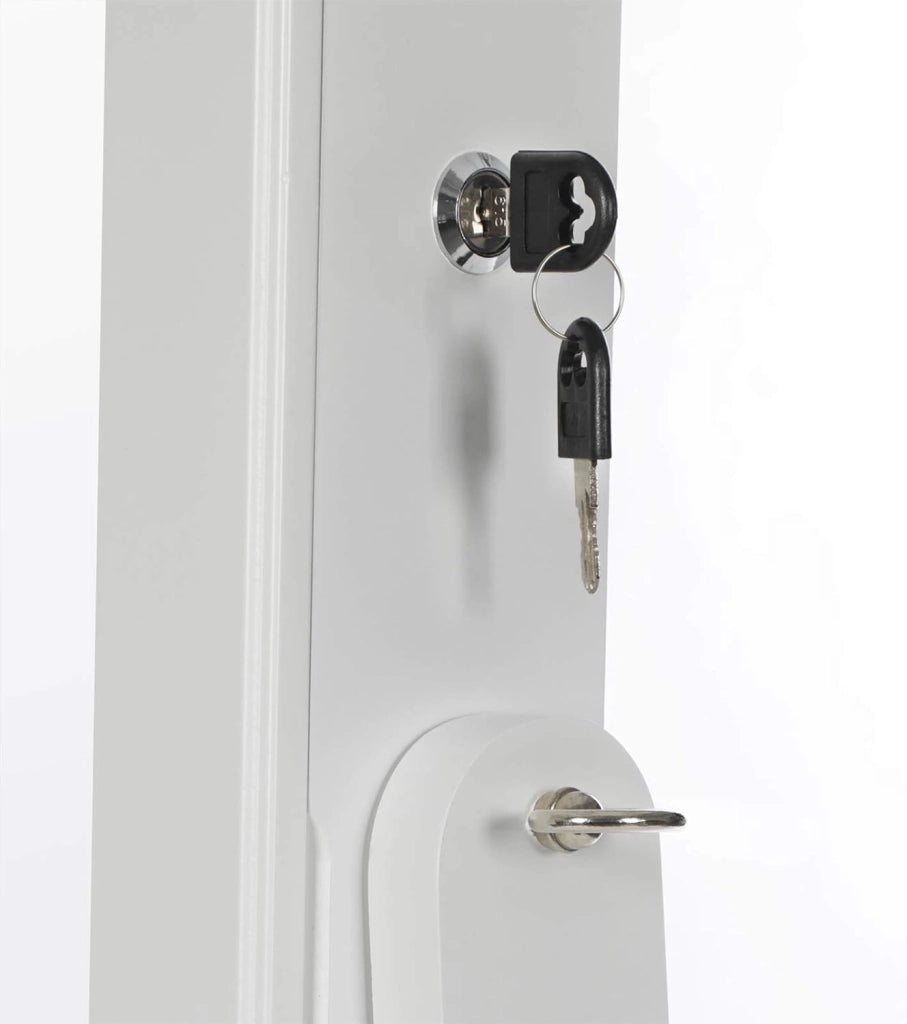 SONGMICS Armadio Portagioie con Luce a LED, Specchiera, Armadietto per Gioielli Bloccabile con Chiavi, 2 Cassetti, Bianco JBC94W
