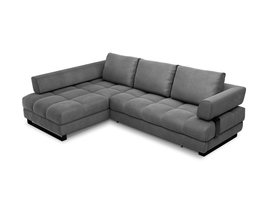 Cosmopolitan Design - Divano convertibile angolare sinistro con contenitore "Clinton" 5 posti in velluto grigio scuro 