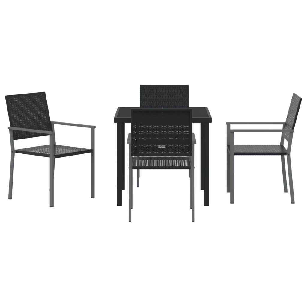 Set da Pranzo da Giardino 5 Pezzi in Polyrattan Nero