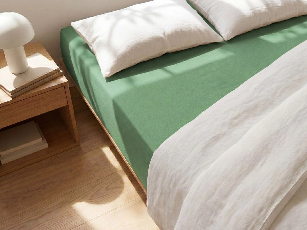 Lenzuolo con angoli cotone verde 160 x 200 cm con bordi elastici modello classico a tinta unita camera da letto classica