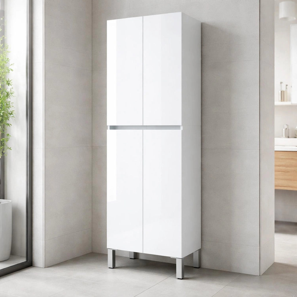 Mobile Alto Colonna Bagno 4 Ante Con Ripiani Regolabili Salvaspazio Design Moderno Elegante Ideale Per Bagno Lavanderia Ripostiglio 182 x 60 x 35 Cm Colore Bianco