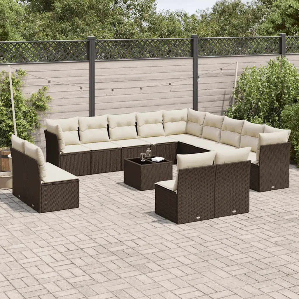 Set Divani da Giardino 14pz con Cuscini in Polyrattan Marrone 3250342