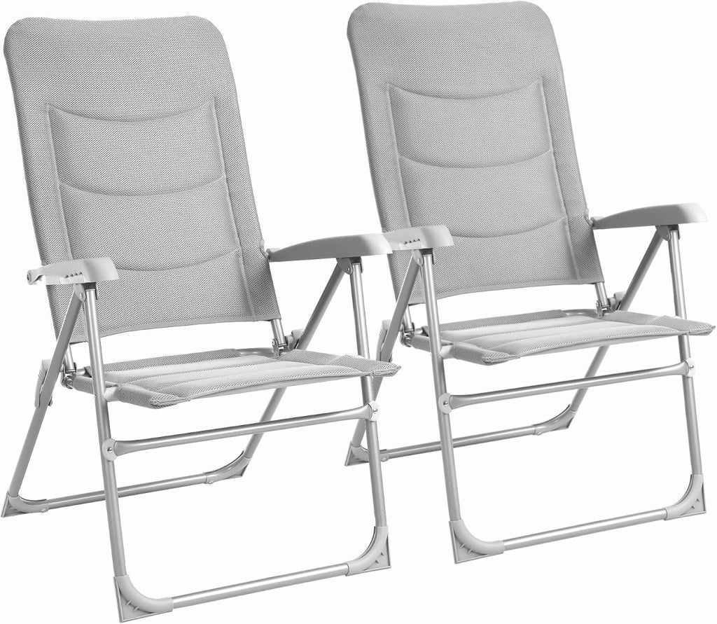 Sedie da giardino con schienale alto imbottite, Sedia da balcone in alluminio regolabile in 6 posizioni, Sedia pieghevole fino a 150 kg, Sedia da pranzo per terrazza Esterno Camping