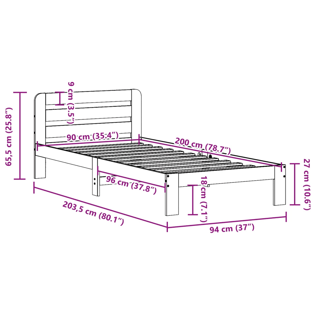 vidaXL Letto senza Materasso 90x200 cm in Legno Massello di Pino