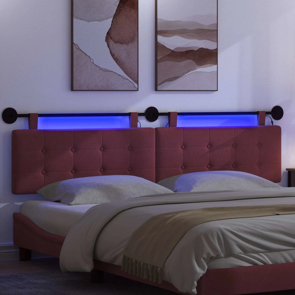 Testiera sospesa Con luce LED Rosso Vino Tessuto