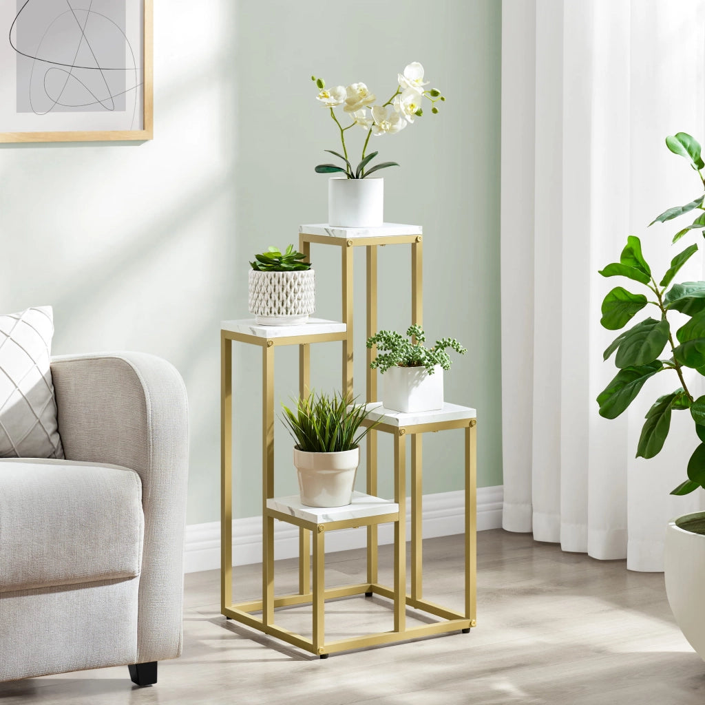 Portafiori Valora a 4 ripiani in marmo oro, design moderno in acciaio