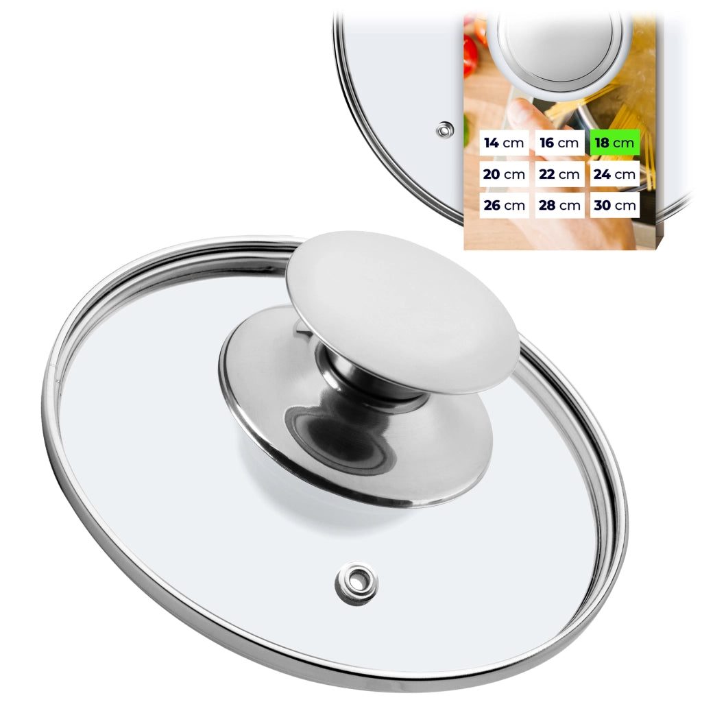 Coperchio in vetro KADAX da 18 cm, universale, resistente al calore, per pentole e padelle.