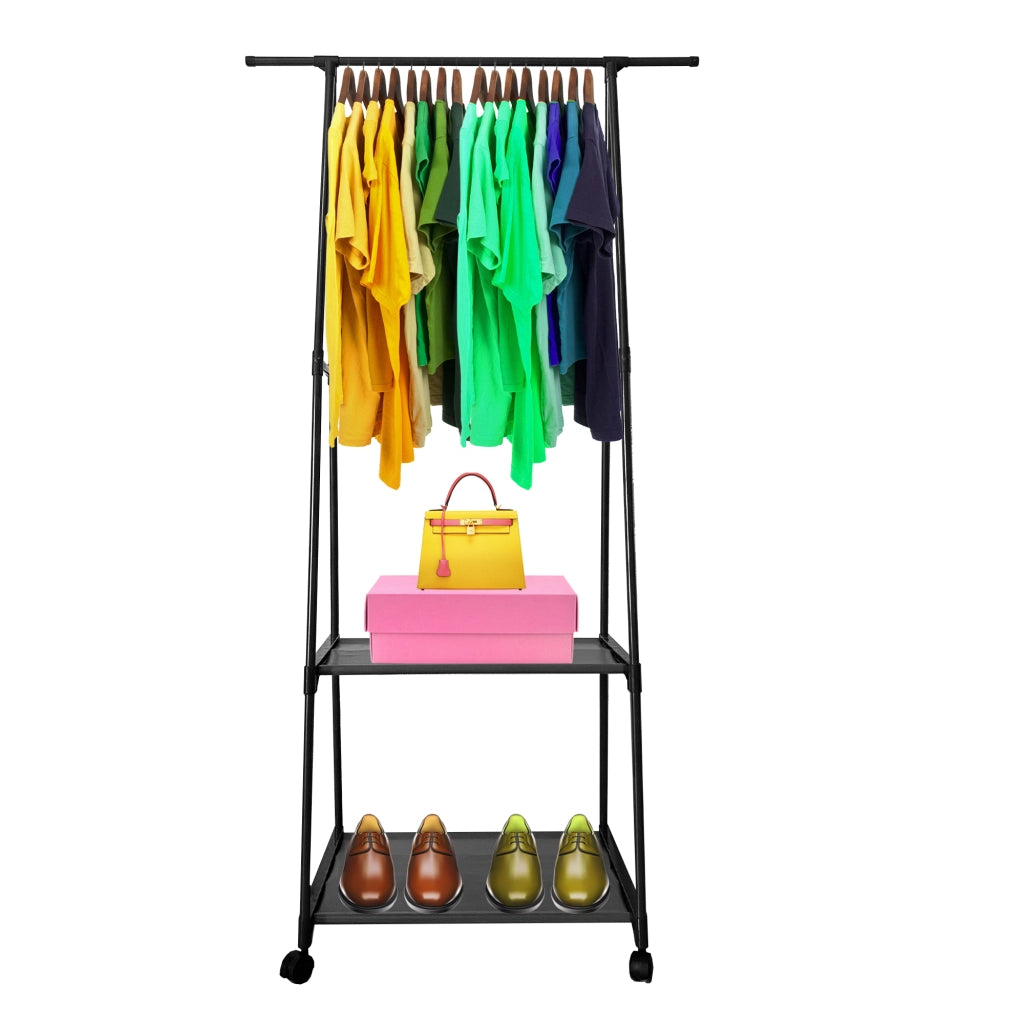 Appendiabiti Donkey Majestic Nyana Home 160x55x42 cm 2 ripiani, 1 barra superiore Nero