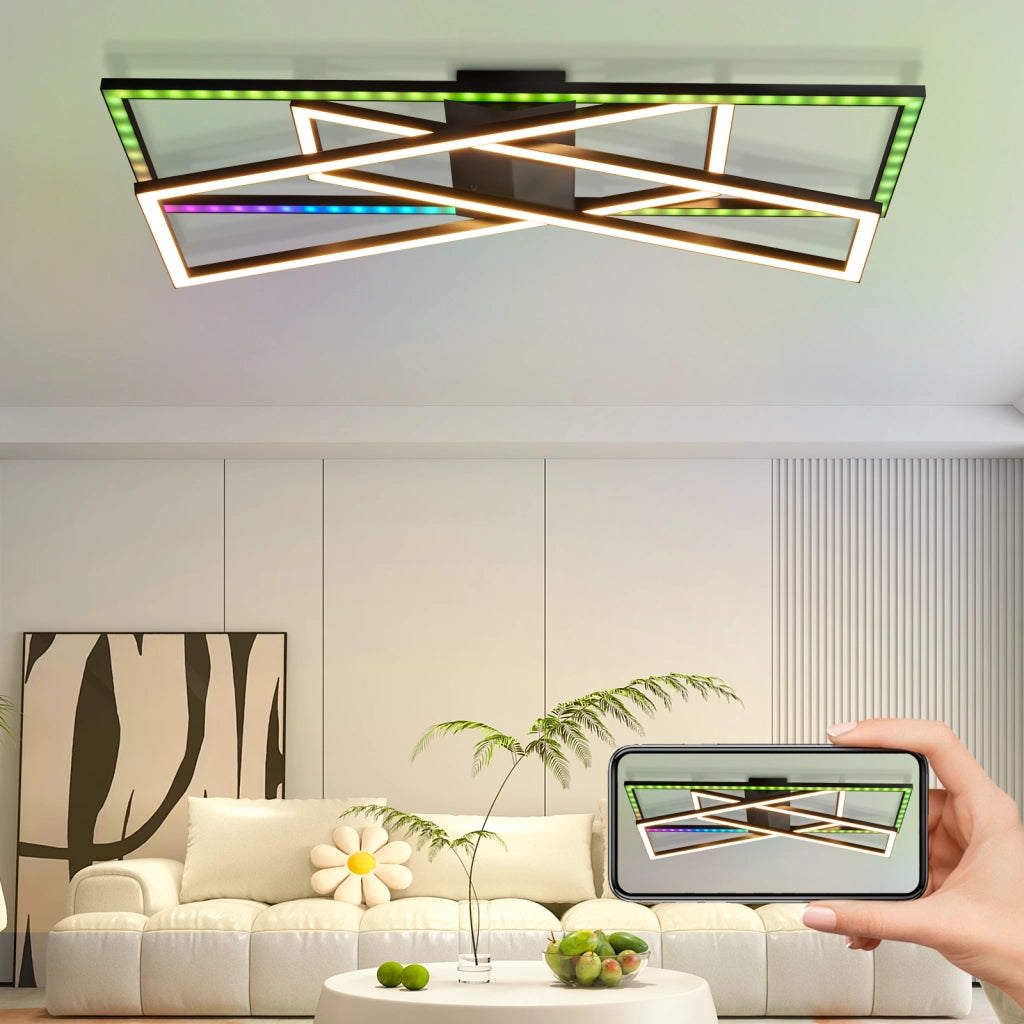 ZMH Lampada da soffitto LED rettangolare 36W RGB orientabile nera per soggiorno camera letto corridoio cucina