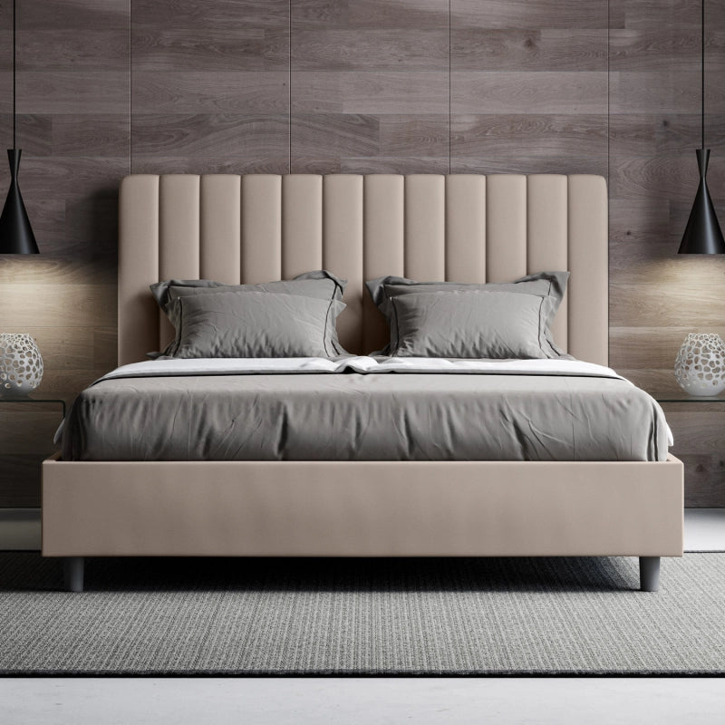 Letto imbottito Matrimoniale 160x210 cm Agueda - Similpelle,Tortora,Contenitore