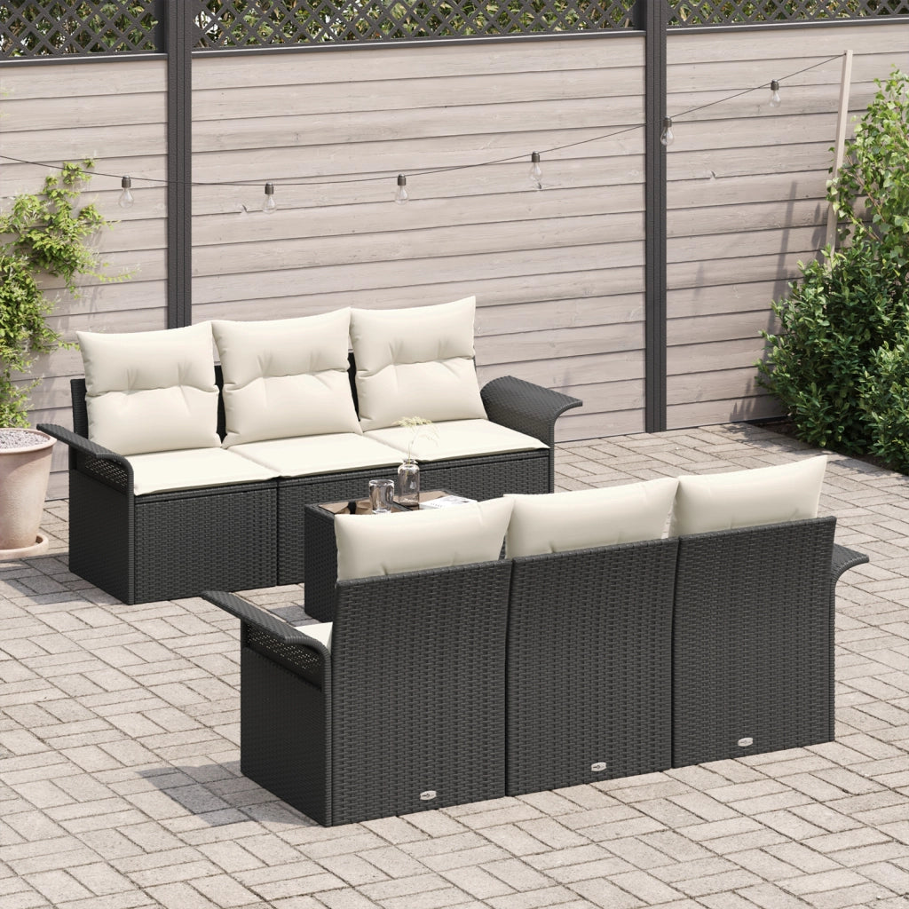 Set di divani da giardino  con cuscini neri in polyrattan