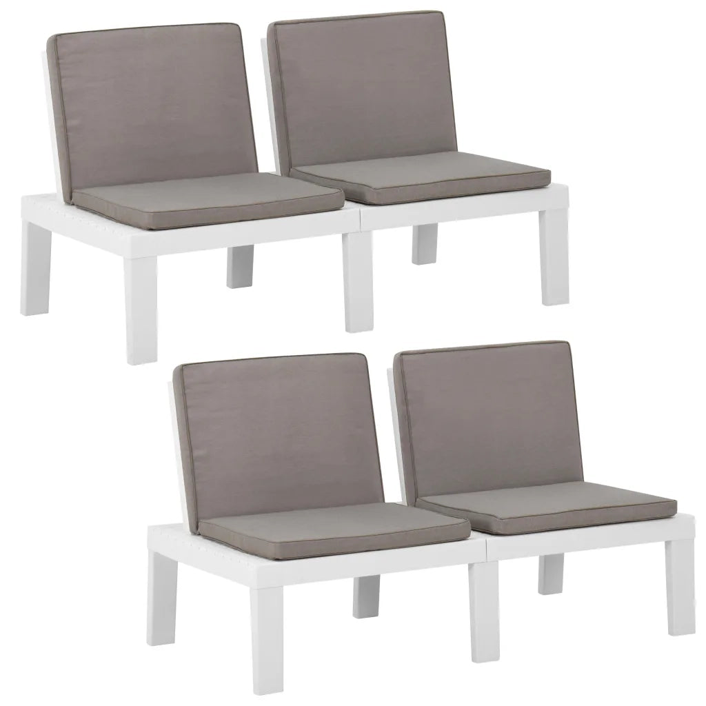 Panchine da Giardino con Cuscini 2 pz in Plastica Bianche 3059825