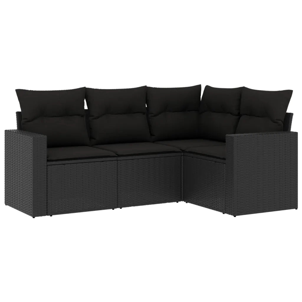 Salotto da Giardino-Set Divani da Giardino 4 pz con Cuscini Nero in Polyrattan 168903