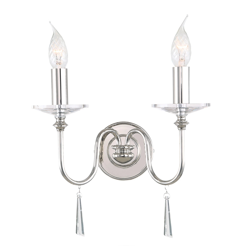 Applique Classica Finsbury Park Acciaio Nichel Lucido Vetro 2 Luci E14