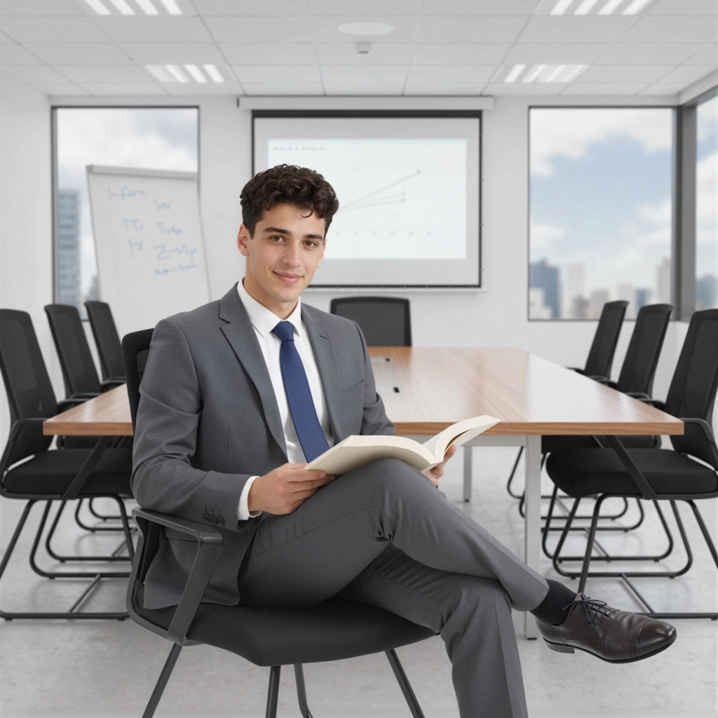 Sedia da Ufficio Senza Ruote Ergonomica con Braccioli per Sala d'Attesa, Nero
