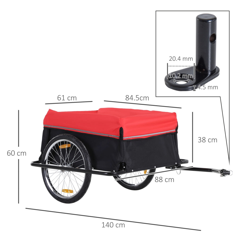 Rimorchio per merci, rimorchio per trasporto, rimorchio per bici a 2 ruote, nero e rosso, robusto e versatile per tour in bicicletta